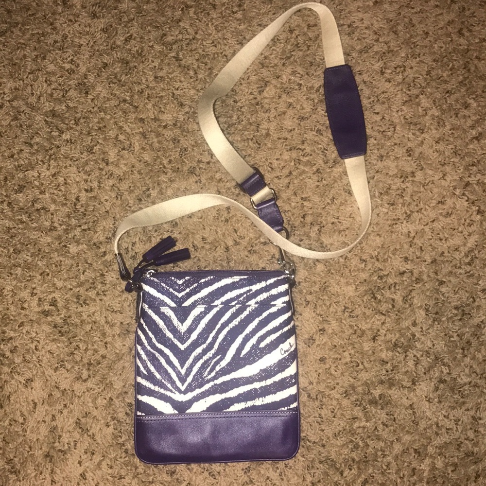 NWOT Purple zebra print coach cross body